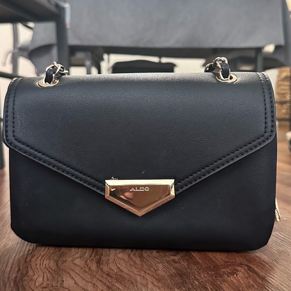 Aldo Elegant Black and Gold Crossbody Bag